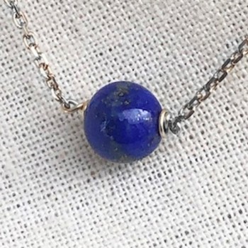Bracelet sur chaine en argent pierre ronde lapis lazuli - Bijoux fins et intemporels
