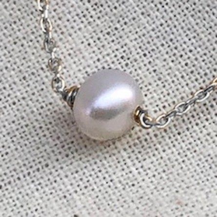 Bracelet sur chaine en argent pierre ronde perle d'eau douce - Bijoux fins et intemporels