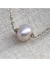 Bracelet sur chaine en argent pierre ronde perle d'eau douce - Bijoux fins et intemporels
