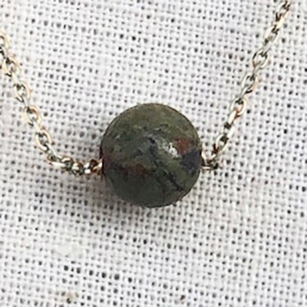 Bracelet sur chaine en argent pierre ronde unakite - Bijoux fins et intemporels