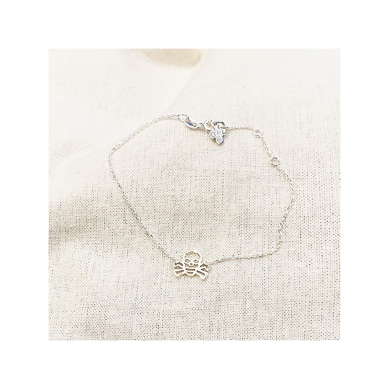 Bracelet tête de mort évidée sur chaine en argent - bijoux fins et fantaisies