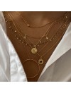 Collier sur chaine plaqué or médaille martelée pierre noire - Bijoux fins de créateur