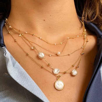 Collier pendentif perle d'eau douce sertie nacrée  plaqué or - Bijoux fins et modernes
