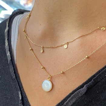 Collier pendentif perle d'eau douce sertie nacrée  plaqué or - Bijoux fins et modernes