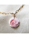 Collier sur chaine à maillons plaqué or pendentif rose nacrée - Bijoux fins et modernes