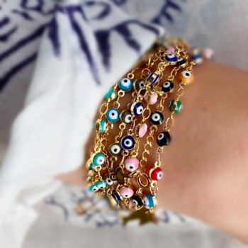 Bracelet sur chaine œil de couleur en plaqué or - Bijoux fins et fantaisies
