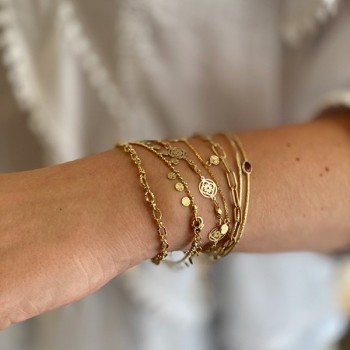 Bracelet plaqué or sur chaine boules et minis pampilles ciselées - bijoux fins et fantaisies tendances