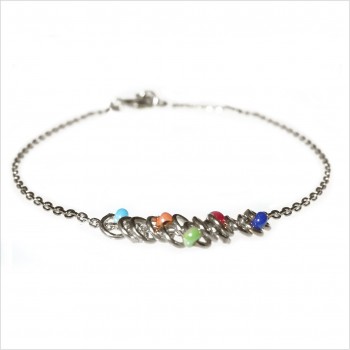 Bracelet anneaux perlés multicolores sur chaine en argent - Bijoux fins et originaux