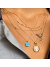 Collier sur chaine plaqué or turquoise et perle fines - Bijoux fins et modernes