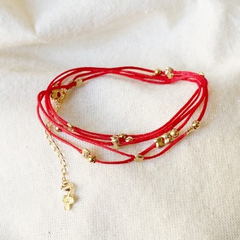 Bracelet lien rouge carmin perles en plaqué or - Bijoux fins et fantaisies originaux