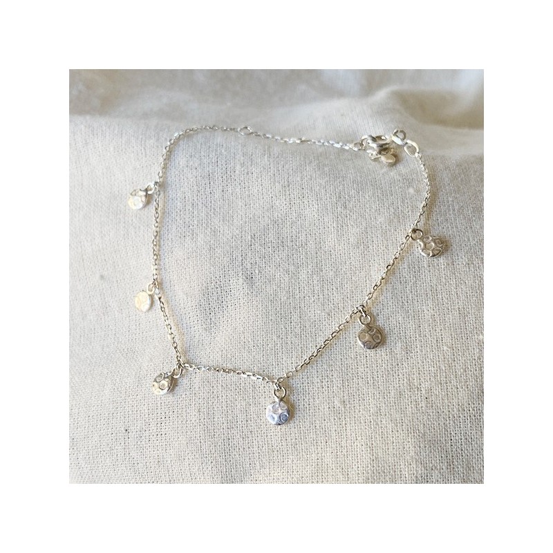 Bracelet sur chaine argent minis médailles martelées - Bijoux fins et intemporels