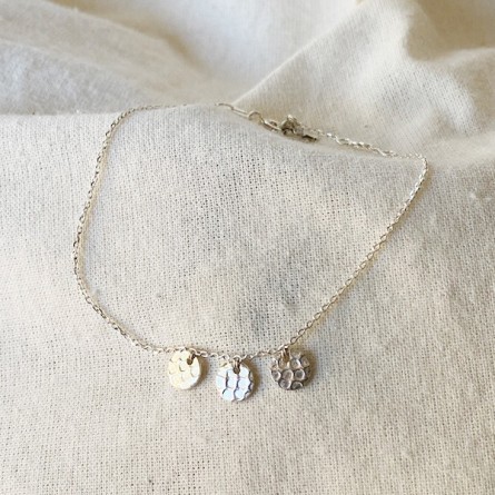 Bracelet 3 petites pampilles martelées sur chaine en argent - Bijoux fins et fantaisies