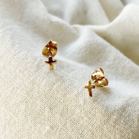 Boucles d'oreilles puce croix en plaqué or - Bijoux fins de créateur