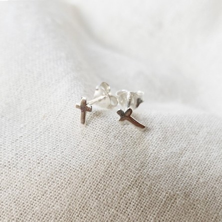 Boucles d'oreilles puce croix en argent - Bijoux fins de créateur