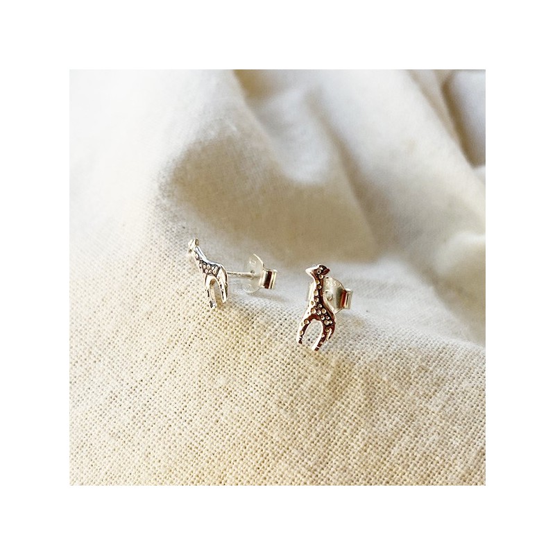 Boucles d'oreilles puce girafe en argent - Bijoux fins de créateur