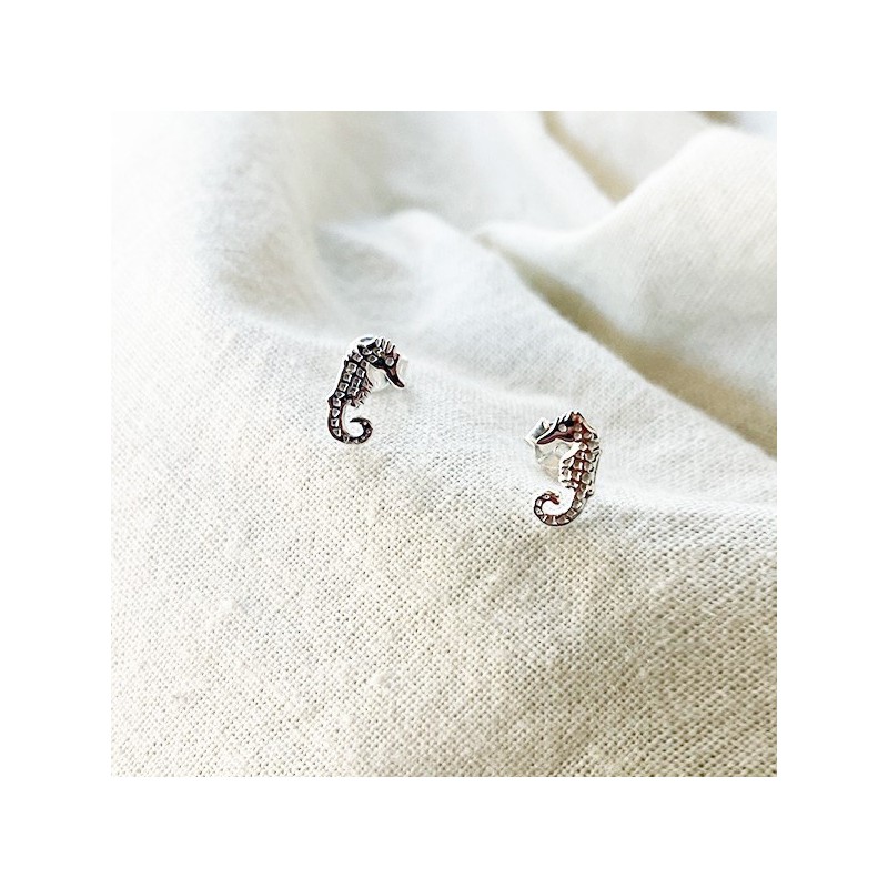 Boucles d'oreilles puce hippocampe en argent - Bijoux fins de créateur