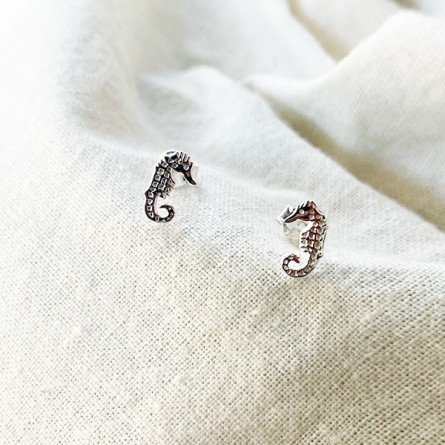 Boucles d'oreilles puce hippocampe en argent - Bijoux fins de créateur