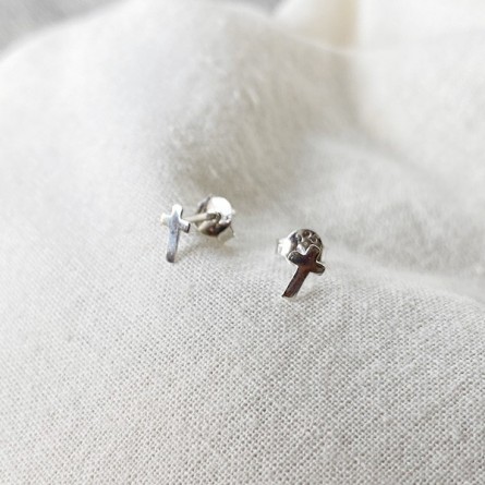 Boucles d'oreilles puce croix en argent - Bijoux fins de créateur