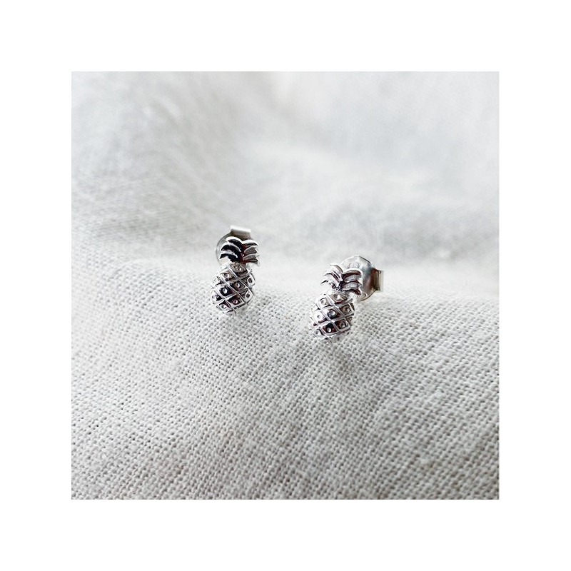 Boucles d'oreilles puce ananas en argent - Bijoux fins de créateur