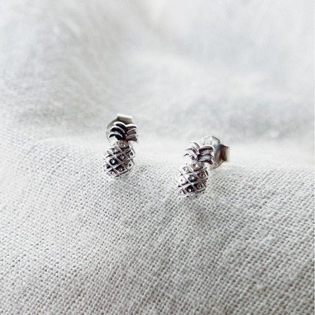 Boucles d'oreilles puce ananas en argent - Bijoux fins de créateur
