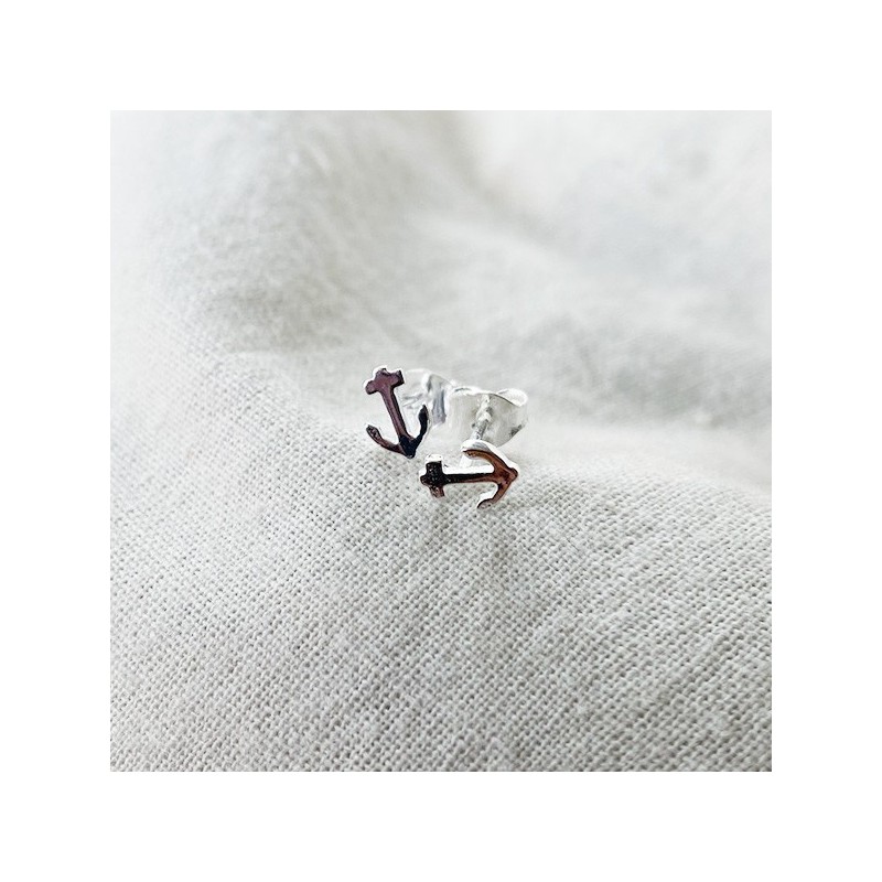 Boucles d'oreilles puce ancre marine en argent - Bijoux fins de créateur