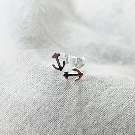 Boucles d'oreilles puce ancre marine en argent - Bijoux fins de créateur