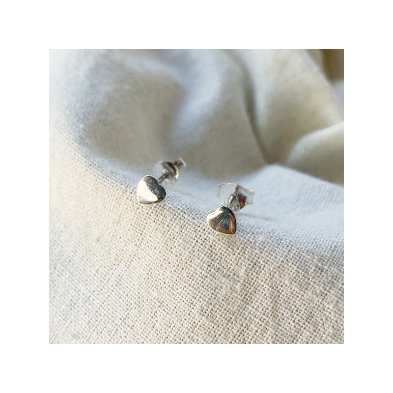 Boucles d'oreilles puce coeur en argent - Bijoux fins de créateur