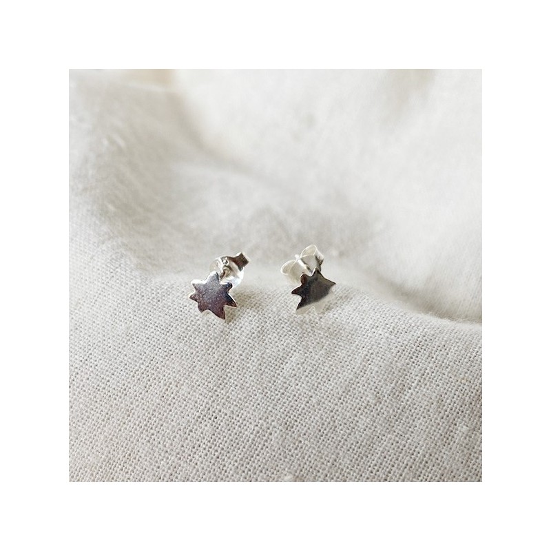 Boucles d'oreilles puce feuille en argent - Bijoux fins de créateur