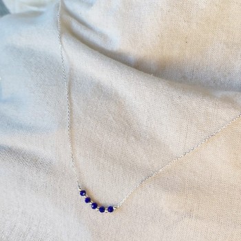 Collier sur chaine en argent pierres fines lapis lazuli et perles - Bijoux fins et intemporels
