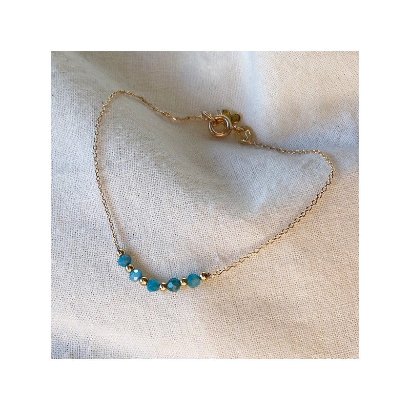 Bracelet sur chaine en plaqué or pierres fines apatite et perles - Bijoux fins et intemporels