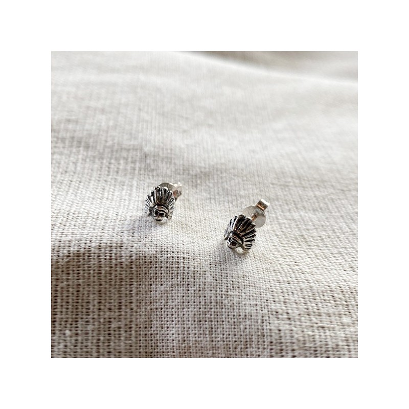 Boucles d'oreilles puce tête d'indien en argent - Bijoux fins de créateur