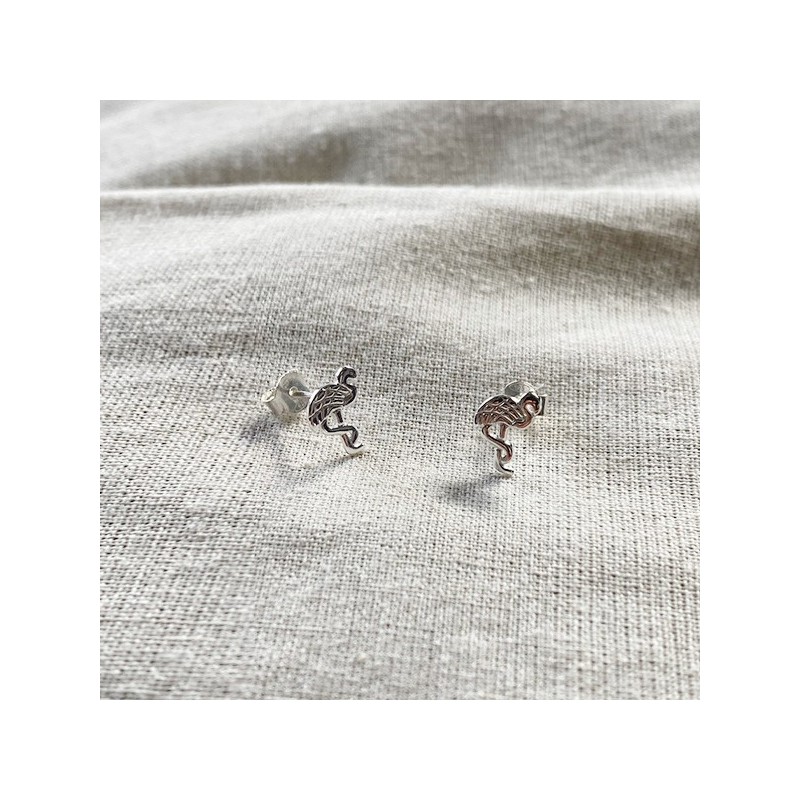 Boucles d'oreilles puce flamant rose en argent - Bijoux fins de créateur