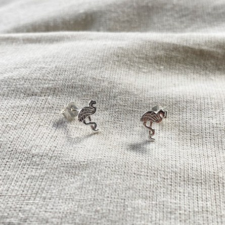 Boucles d'oreilles puce flamant rose en argent - Bijoux fins de créateur