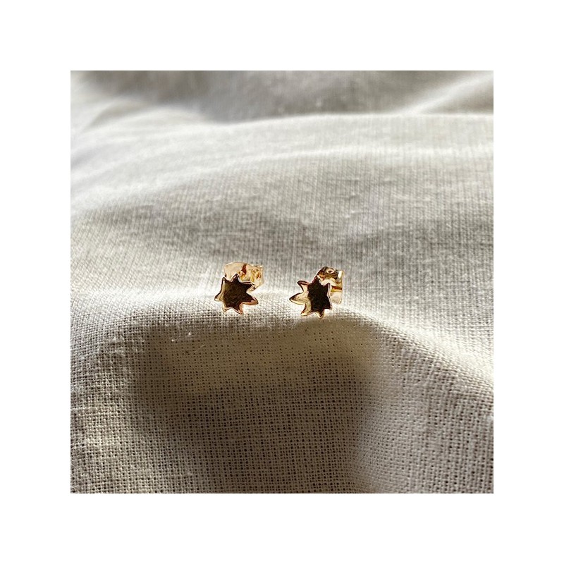 Boucles d'oreilles puce feuille en plaqué or - Bijoux fins de créateur