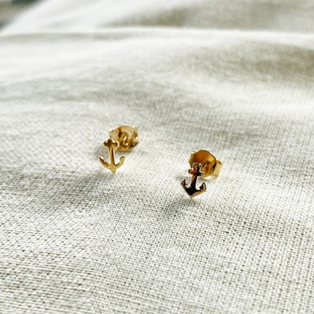 Boucles d'oreilles puce ancre marine en plaqué or - Bijoux fins de créateur