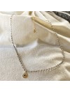 Collier Chapelet sur chaine perlée Anthracite avec médaille assortie - Bijoux modernes - Gag et lou - bijoux fantaisie