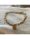 Bracelet en plaqué or sur chaine perlée multicolore et charms matrioshka - Bijoux fins et fantaisies