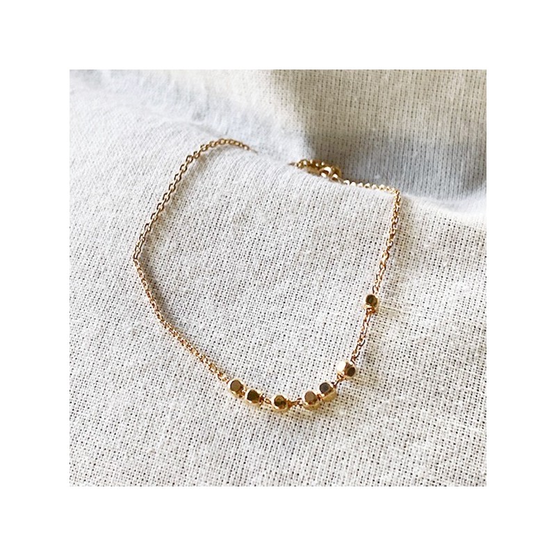 Bracelet sur chaine semainier 7 perles facettées en plaqué or - Bijoux fins et fantaisies