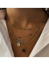 Collier sur chaine perlée en plaqué or et pierres fines en turquoise - Bijoux fins et fantaisies tendances