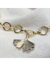 Bracelet à maillons ronds pendentif feuille de Ginkgo en plaqué or - Bijoux tendances