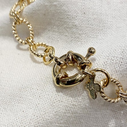 Bracelet à maillons ovale ciselés en plaqué or gros mousqueton rond marin bouée - Bijoux tendances