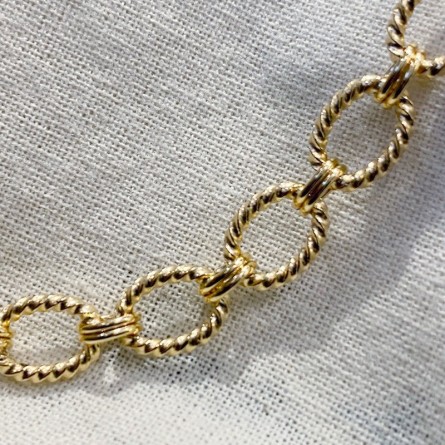 Bracelet à maillons ovale ciselés en plaqué or gros mousqueton rond marin bouée - Bijoux tendances