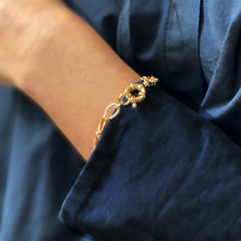 Bracelet à maillons ovale ciselés en plaqué or gros mousqueton rond marin bouée - Bijoux tendances