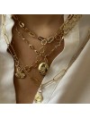 Collier à longs maillons fins et médaille ronde gravure étoile en plaqué or - bijoux fins et tendances