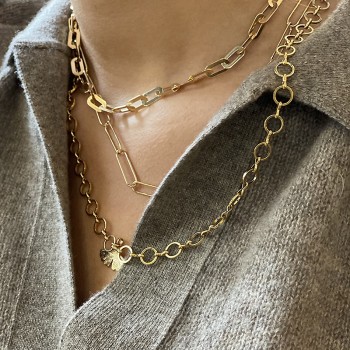 Collier à maillons ronds pendentif feuille de Ginkgo en plaqué or - Bijoux modernes