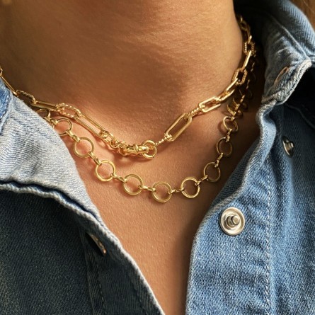 Collier à grands maillons ronds en plaqué or - Bijoux modernes