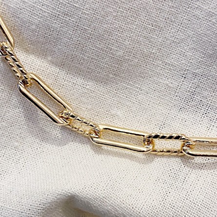 Collier à maillons longs ciselés en plaqué or gros mousqueton marin bouée - Bijoux tendance
