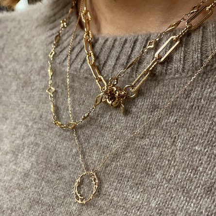 Collier à maillons longs ciselés en plaqué or gros mousqueton marin bouée - Bijoux tendance