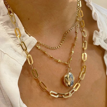 Collier à maillons et médaillon ovale qui s'ouvre plaqué or - Bijoux fins et intemporels