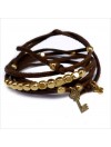 Mini charms clef sur daim noué marron perles en plaqué or - bijoux modernes - gag et lou - bijoux fantaisie